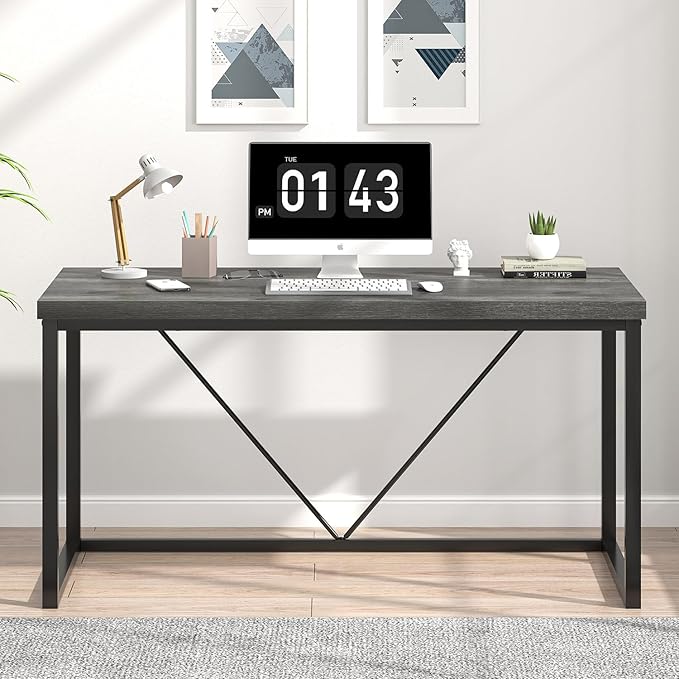 EXCEFUR Modern Home Office Desk, Wood and Metal Computer Desk, Industrial - Image 7