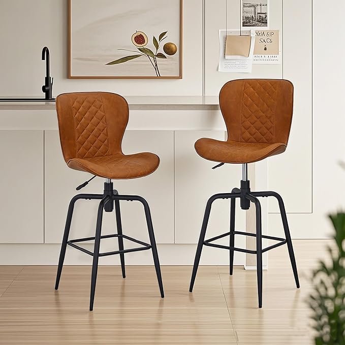 VECELO Quilted Bar Stools Set of 2, Adjustable Bar Height Swivel Bar Stools by VECELO