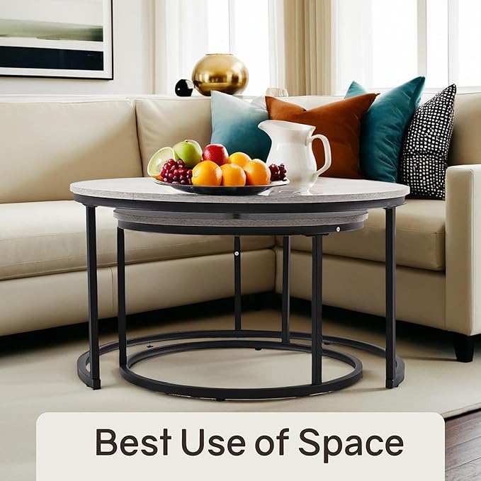 Nesting Tables Set of 2, 31.5" Round Coffee Table, Small Nesting Coffee Table - Image 5