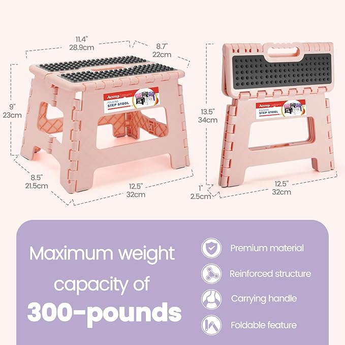 ACSTEP 9 Inch Folding Step Stool 300 LB Capacity Non Slip Foot Stool - Image 4