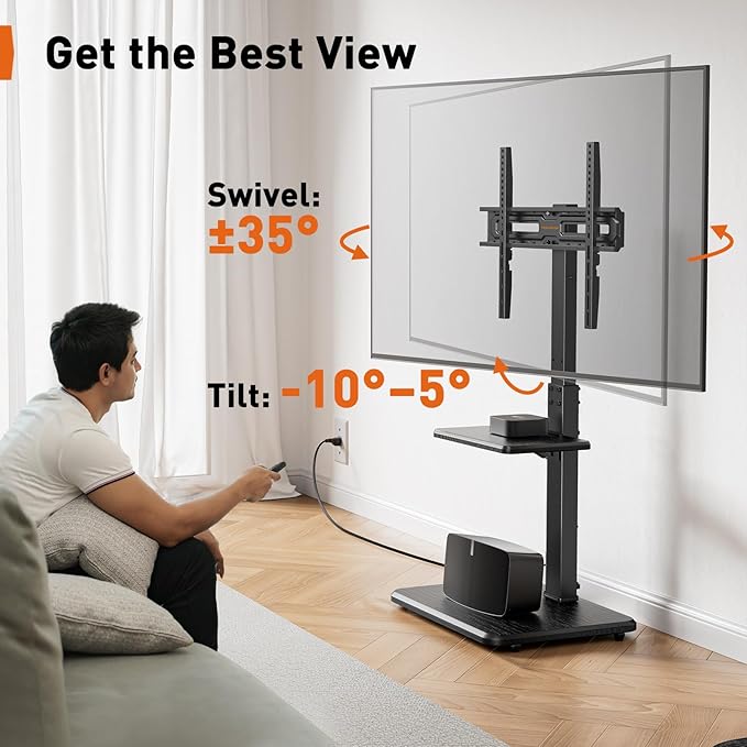 Perlegear Floor TV Stand with Power Outlet, Universal TV Stand - Image 4