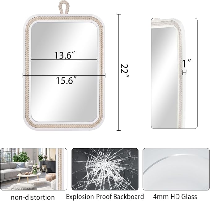 Nautical Rope Mirror Rectangular Hanging Mirrors - Image 3