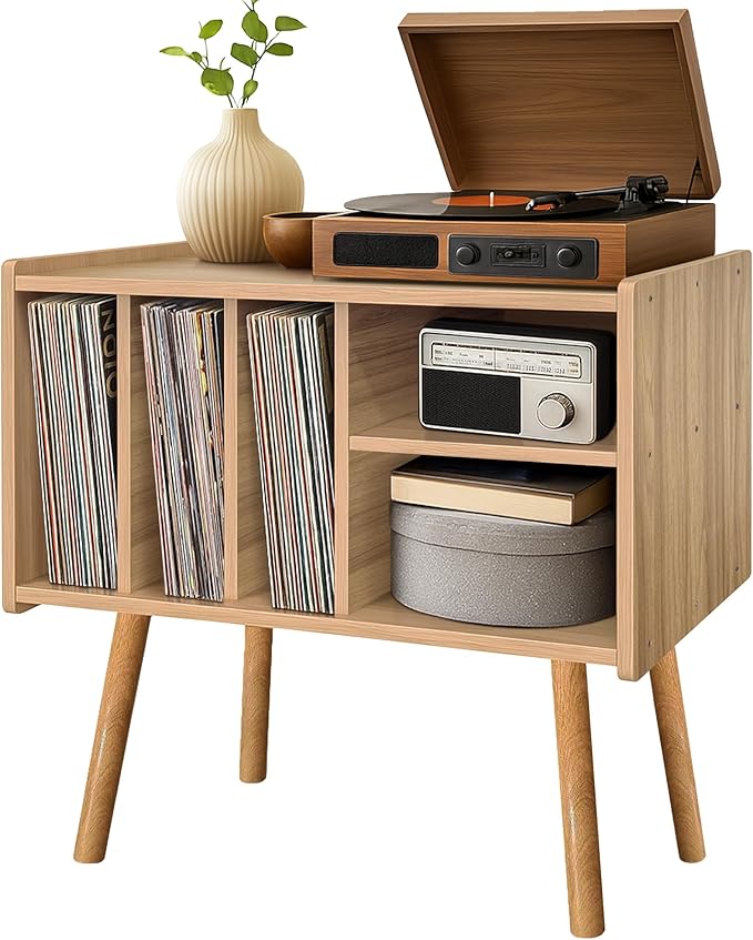 Record Player Stand with Vinyl Storage, Wooden Record Player Table with 5 by Montex