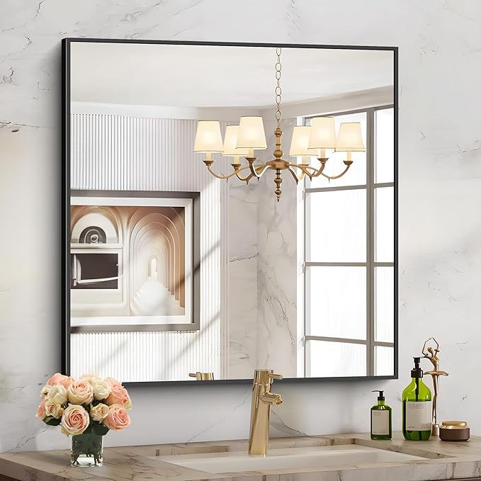 Black Bathroom Mirror for Wall, 30x30 Inch Rectangle Mirrors by Welcometocofeny