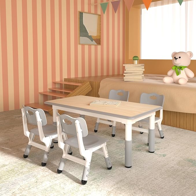 Kids Table and 4 Chairs Set，Height Adjustable Children Table & Chair，Toddlers - Image 6