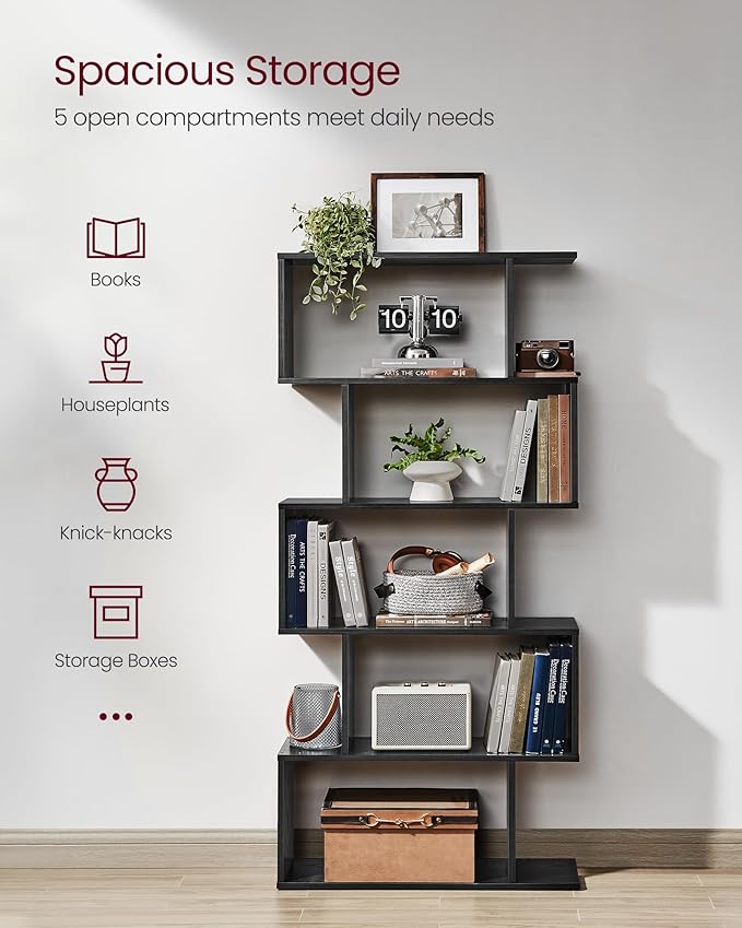 VASAGLE Bookshelf, 5-Tier Bookcase, Tall Display Shelf, Freestanding Storage - Image 5