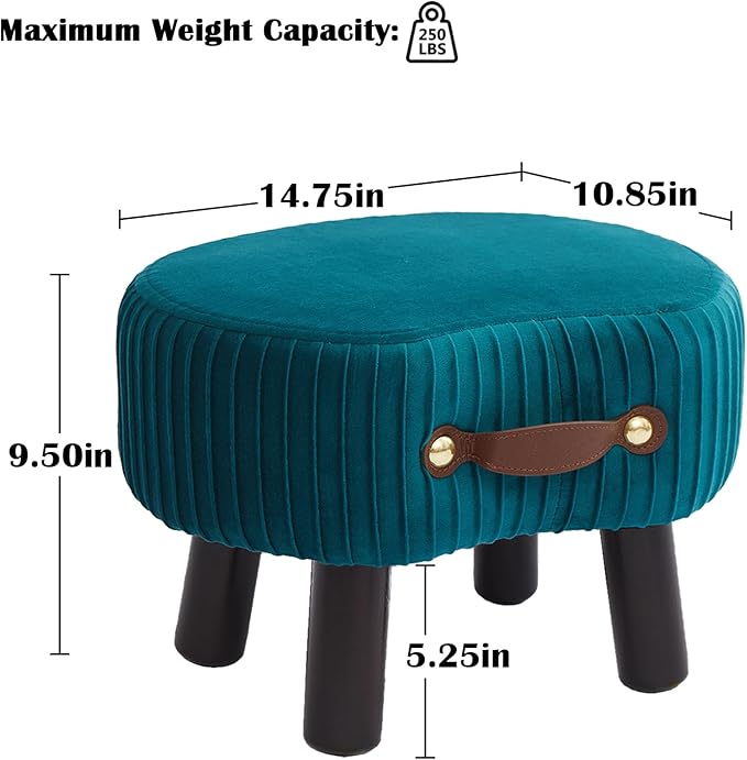 Small Footstool with Handle, Velvet Ottoman Foot Rest with Padded Seat - Image 3