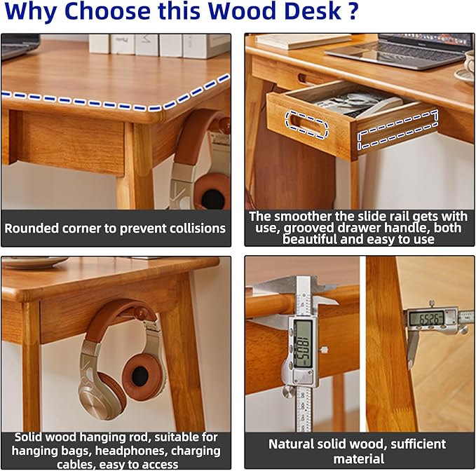 Wood Writing Desk with Drawer and Hanging Rod, Small Computer Desk Table - Image 6