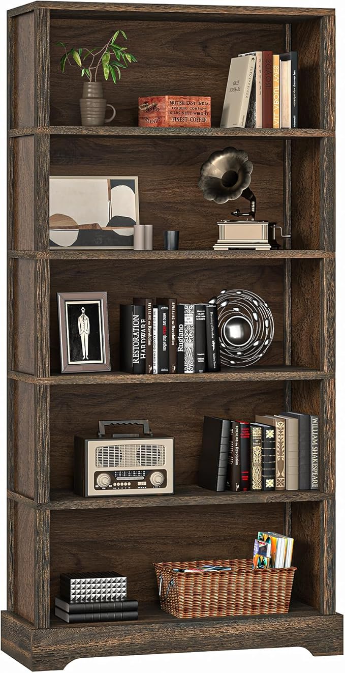 TVU 5-Shelf Wood Bookcase, 65 Inch Tall Bookshelf by Makesyouabetterlife