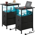 WLIVE Nightstand Set of 2 with Charging Station, End Table Sets with LED Lights by WLIVE