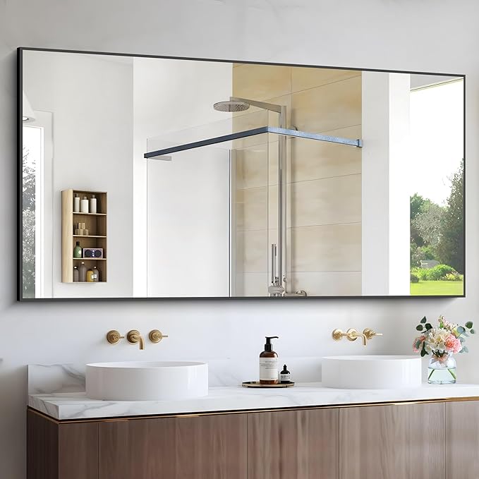 Black Bathroom Mirror for Wall, 60x30 Inch Rectangle Mirrors by Welcometocofeny