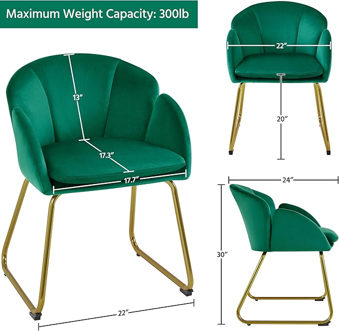 Yaheetech Flower Velvet Vanity Chair, Modern Side Chair Armchair - Image 3