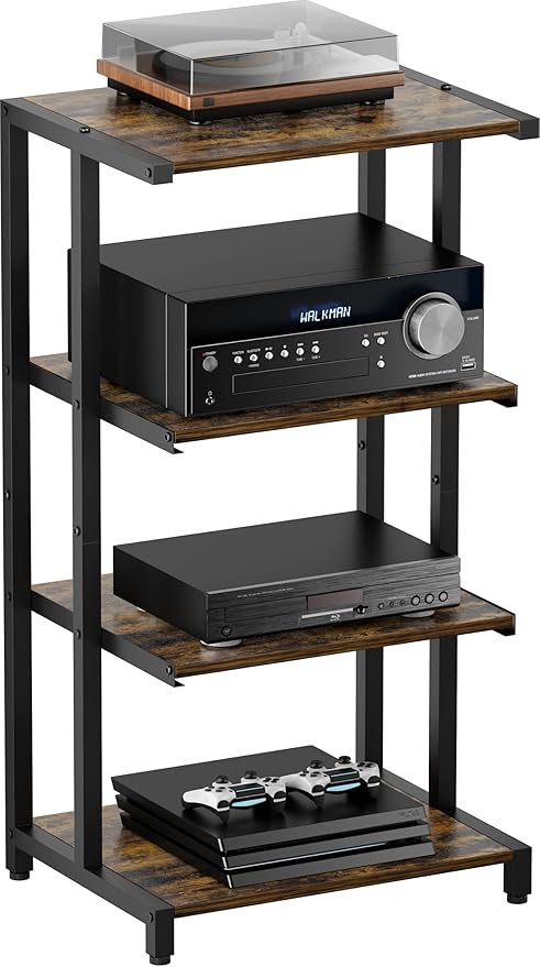 4-Tier Wooden Media Stand, AV Media Stand Corner Shelf by Ardier