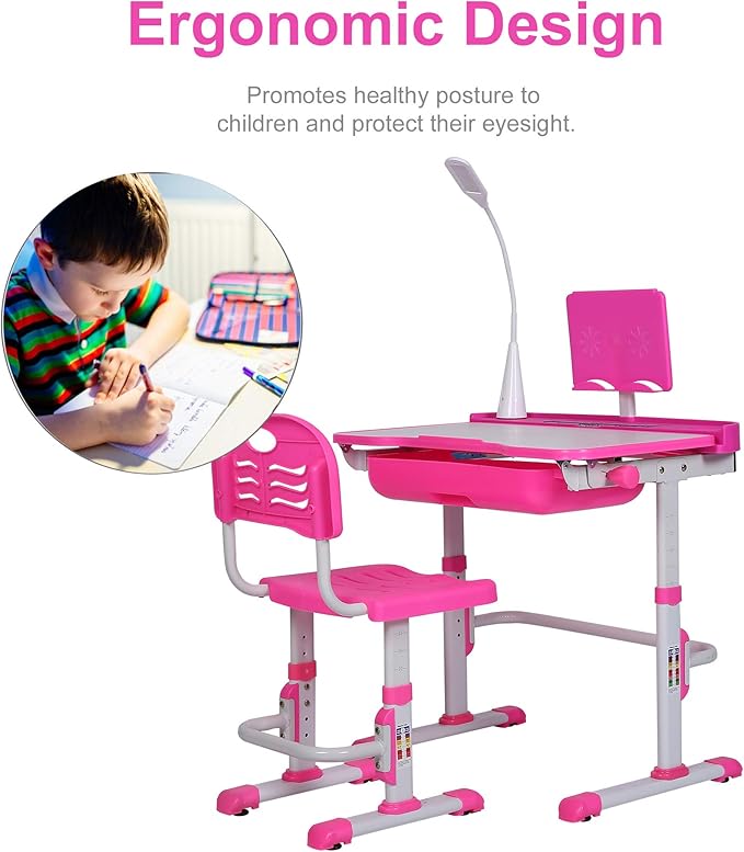 Kids Desk and Chair Set, Height Adjustable Child's School Study Writing Tables - Image 5