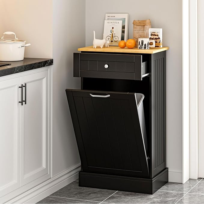 GAZHOME 10 Gallon Tilt Out Trash Cabinet, Upgrade Wooden Free Standing Recyclin by GAZHOME