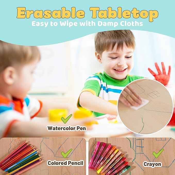FUNLIO Kids Table and 2 Chairs Set, Height Adjustable Toddler Table and Chair - Image 4