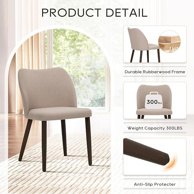 COLAMY Upholstered Dining Chairs Set of 6, Modern Fabric Dining Room Kitchen - Image 5