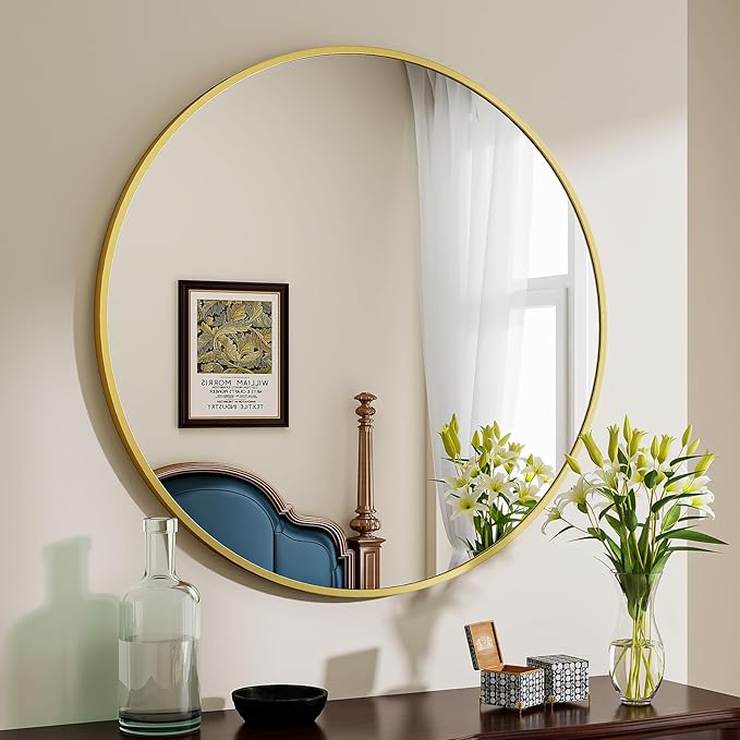 BEAUTYPEAK 40 Inch Round Mirror, Metal Frame Circle Mirror, Wall Mounted - Image 5