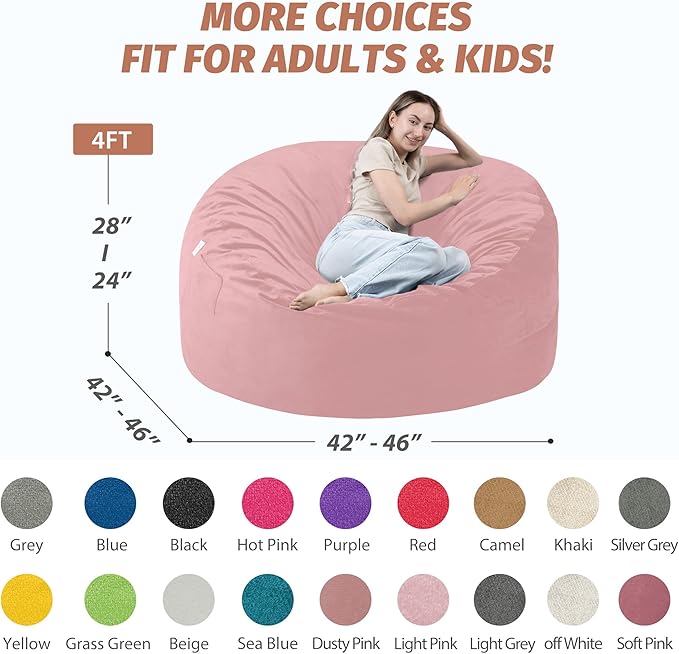4FT Bean Bag Chair with Ultra Soft Velvet Cover Bean Bag Sofa with Memory Foam - Image 2