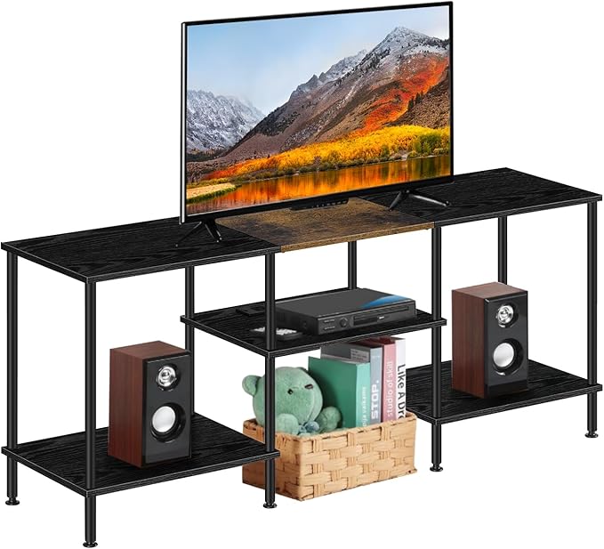 Small TV Stand with Power Outlet, Industrial TV Media Console with Storage by BTY