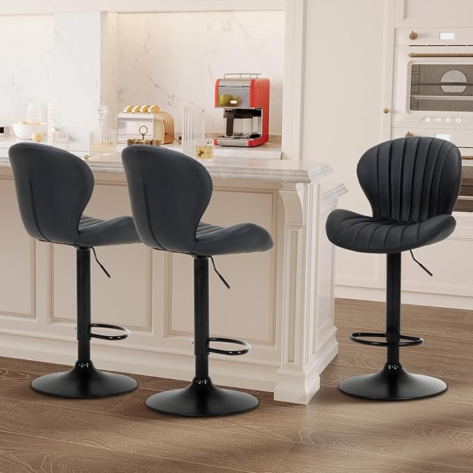 COLAMY Bar Stools Set of 3, Modern Swivel Bar Chairs, Adjustable Faux Leather by COLAMYINC