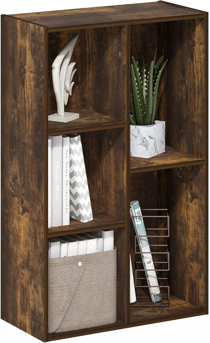 Furinno Luder 5-Cube Open Shelf Bookcase, Amber Pine by Furinno-FitsYourSpaceFitsYourBudget