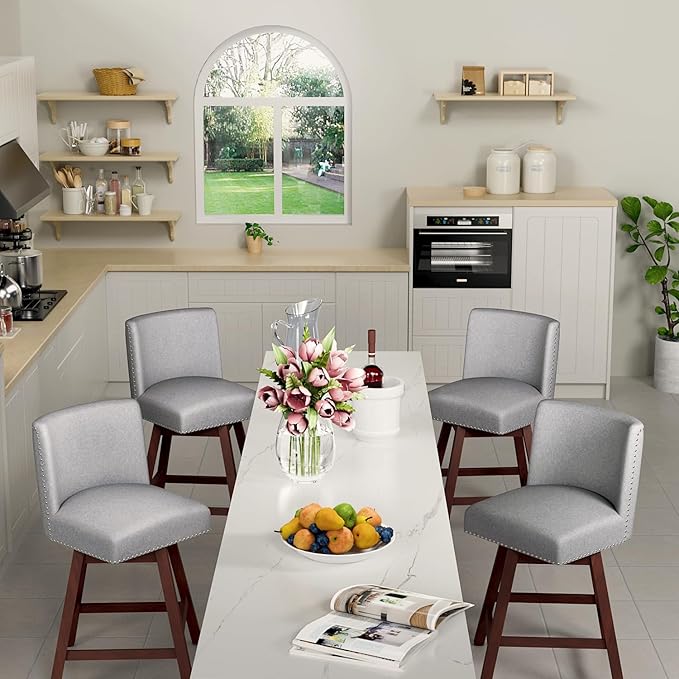 Counter Height Barstools Set of 4, 360° Swivel Bar Stools by TIMSATIO