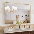 Gold Bathroom Mirror, 40x30 Inch Brushed Gold Metal Frame Mirror by JISOSO