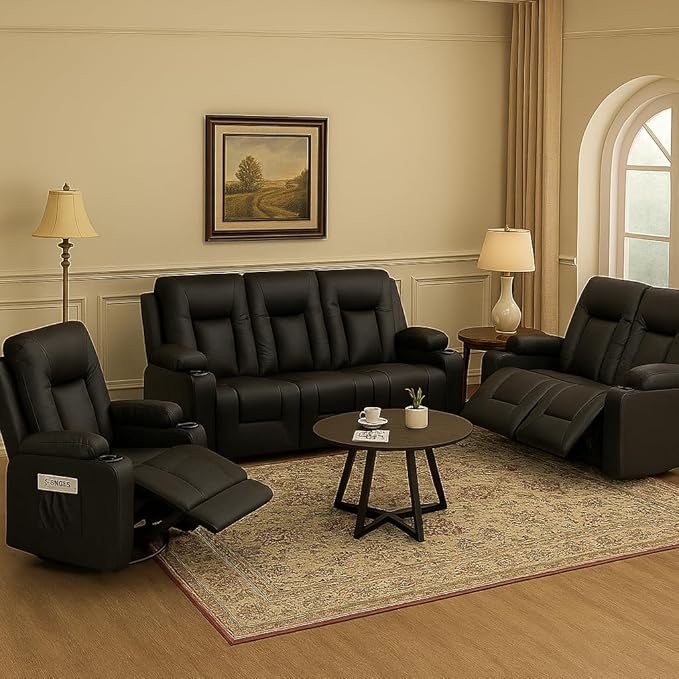LUCKLIFE Leather Recliner Sofa Set by Unknown