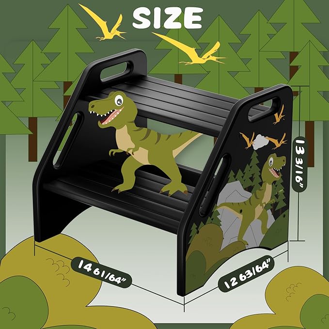 AMBIRD Toddler Step Stool, Dinosaur Wooden Two Step Stool - Image 6
