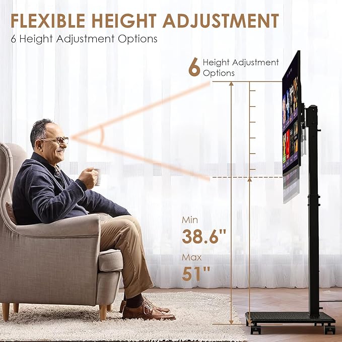 Rolling TV Stand with Power Outlet, Swivel Mobile Portable TV Cart - Image 5