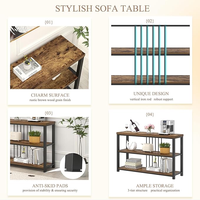 FOLUBAN Industrial Console Table, 3 Tier Entryway Table, Sofa Foyer Table - Image 6