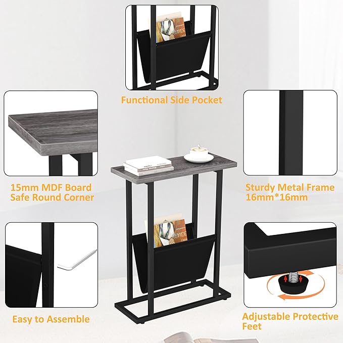 Yusong Narrow Side Table for Small Spaces, Small End Table - Image 6