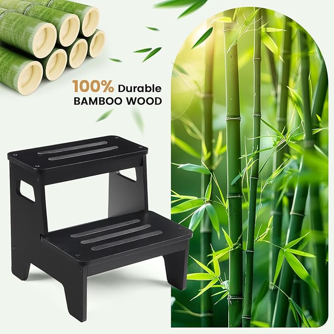Wooden Step Stools for Kids, Heavy Duty Bamboo 2-Step Stepping Stools for - Image 6