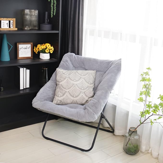 Tiita Comfy Saucer Chair, Soft Faux Fur Oversized Folding Accent Chair - Image 8
