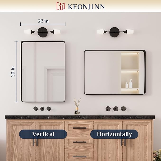 Keonjinn Black Bathroom Mirror, 22 x 30 Inch Rounded Rectangle Matte Black - Image 8