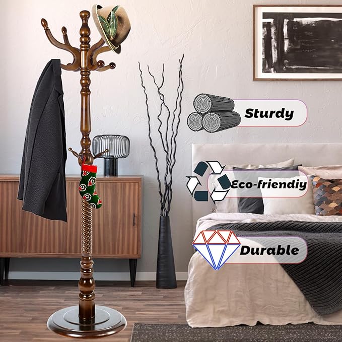 73 in Wood Coat Rack, Coat Rack Freestanding - Image 4