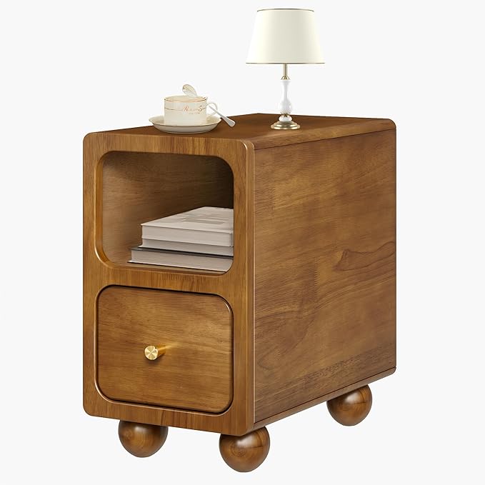 Small Narrow Nightstand with Drawers, Solid Wood Nightstand, Walnut Night Stand - Image 8