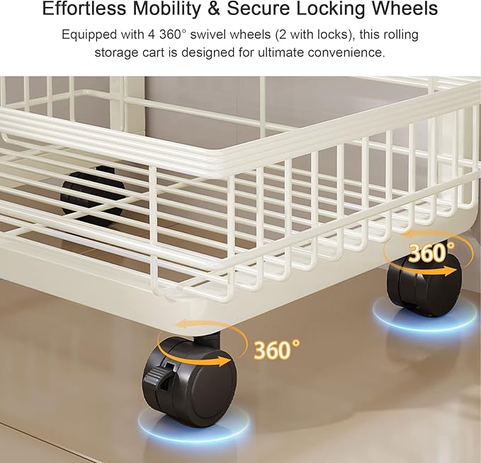 4-Tier Kitchen Storage Cart, Metal Utility Rolling Cart - Image 3
