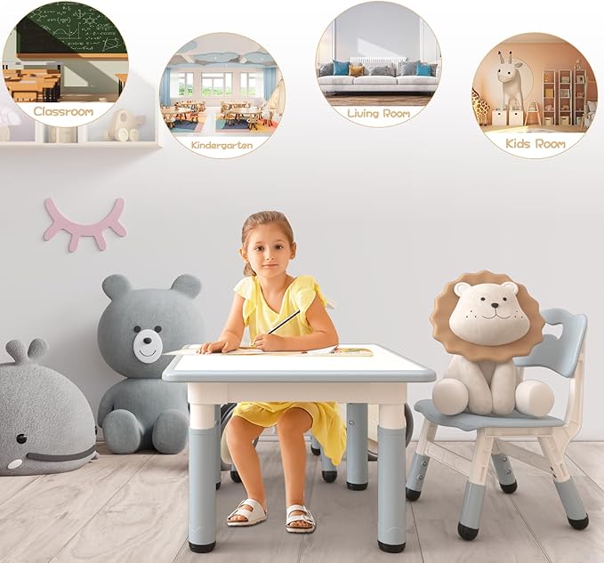 GarveeHome Kids Table and 2 Chairs Set, Height Adjustable Toddler Table and - Image 8