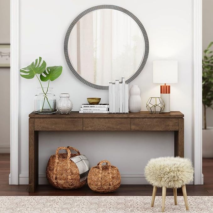 35" Round Wood Mirror, Rustic Circle Wall Mirror - Image 2