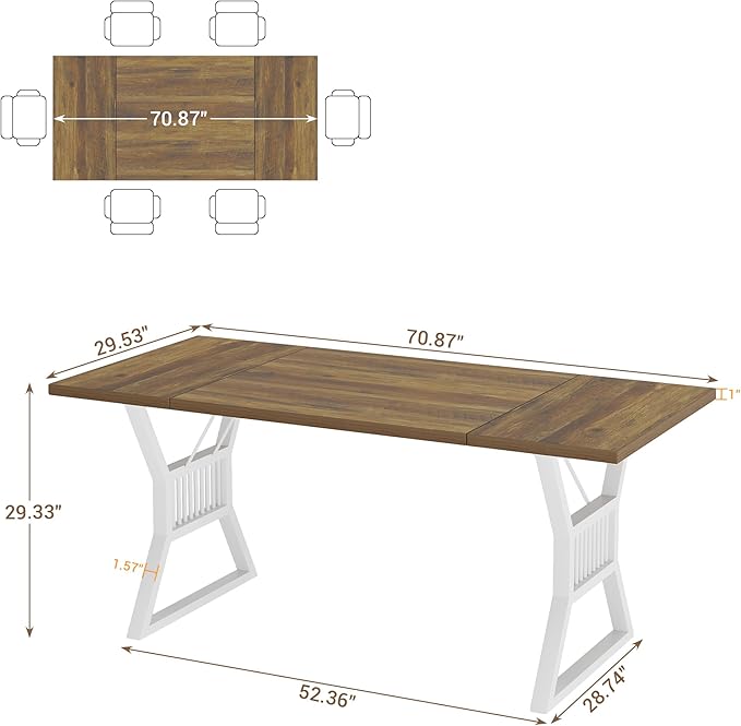 GarveeHome 70.8 Inch Dining Table 4-6 Person, Kitchen Table - Image 2