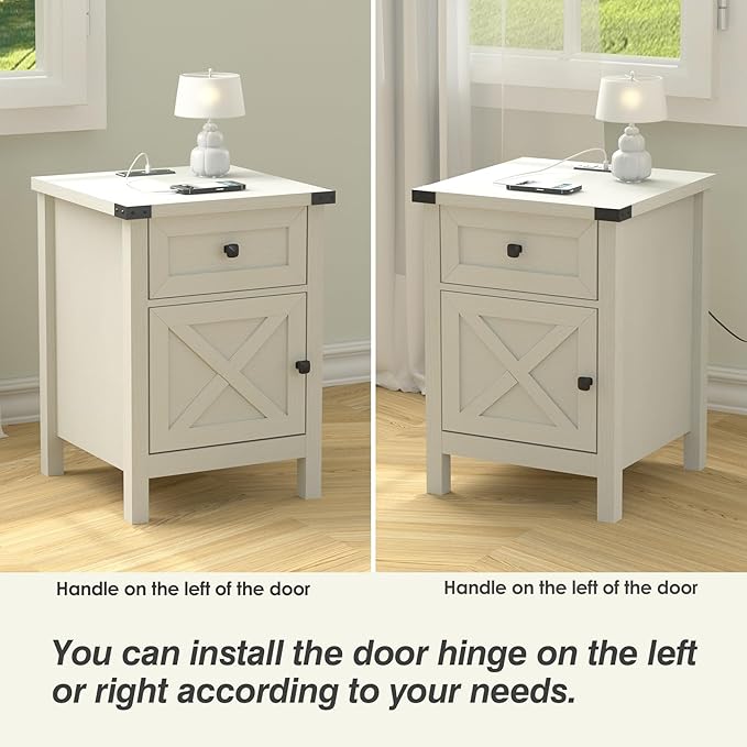 Farmhouse Nightstand with Charging Station, Rustic End Table with Barn Door and - Image 6