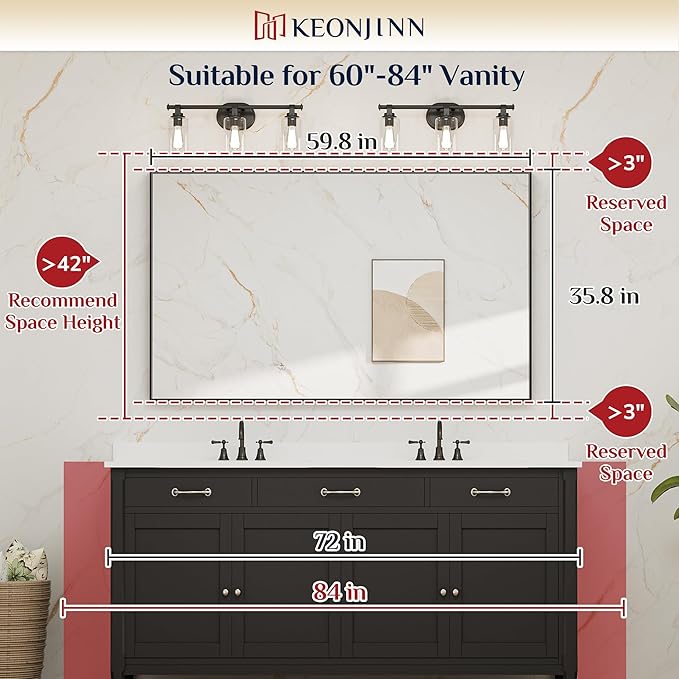Keonjinn 60 x 36 Inch Black Bathroom Mirrors - Image 9