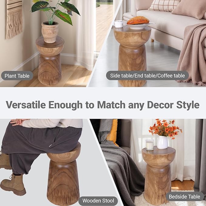 Athaliah 19”H Rustic Tree Stump Side Table – Natural Wooden End Table, Round - Image 4