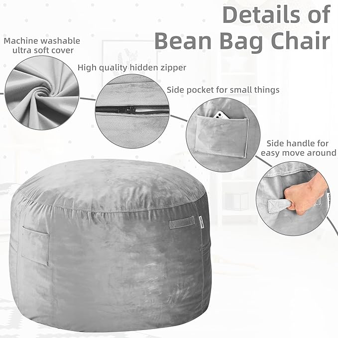 HABUTWAY Bean Bag Chair: Giant 4' Memory Foam Furniture Bean Bag Chairs - Image 6