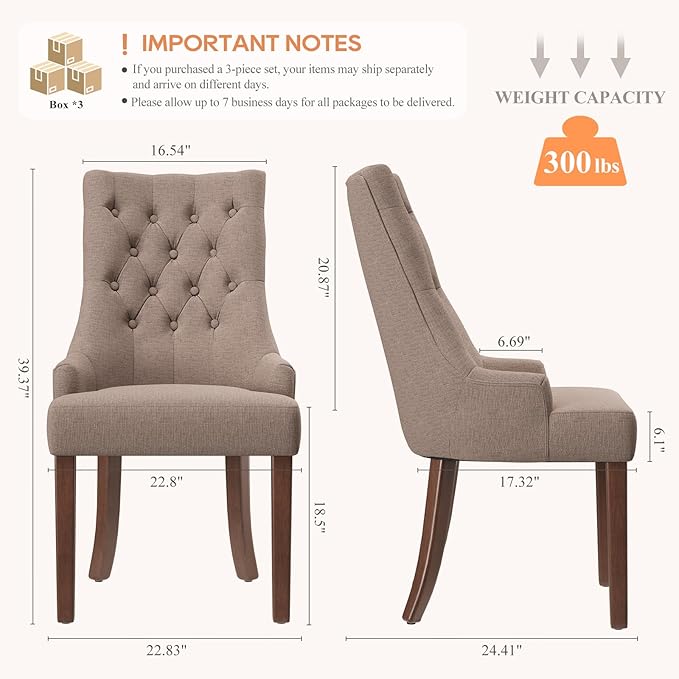 COLAMY Wingback Upholstered Dining Chairs Set of 6, Fabric Side Dining Room - Image 2