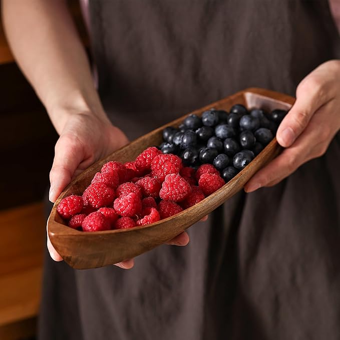 Lucky Boat Serving Tray, Acacia Solid Wood Boat Shape Plate - Image 3