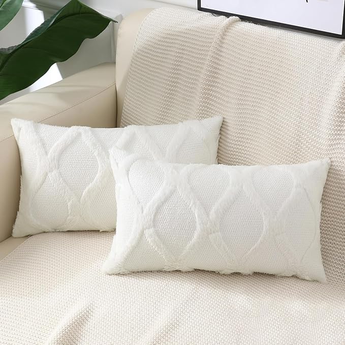decorUhome Throw Pillow Covers 12x20 Inch Set of 2, Soft Plush Faux Fur Wool by decorUhome