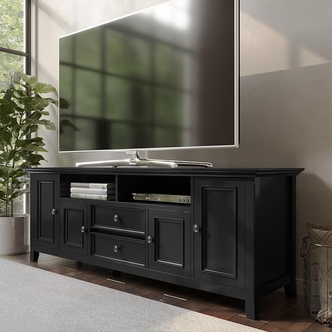 SIMPLIHOME Amherst 72-inch Wide Solid Wood TV Stand in Black, - Image 2